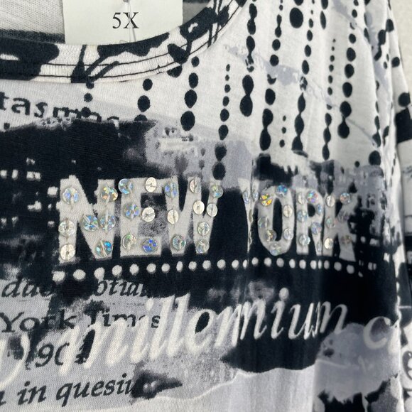 NEW Liz & Me Womens Plus 5X Shirt Long Sleeve Sequins Graphic Print Top - Picture 9 of 11